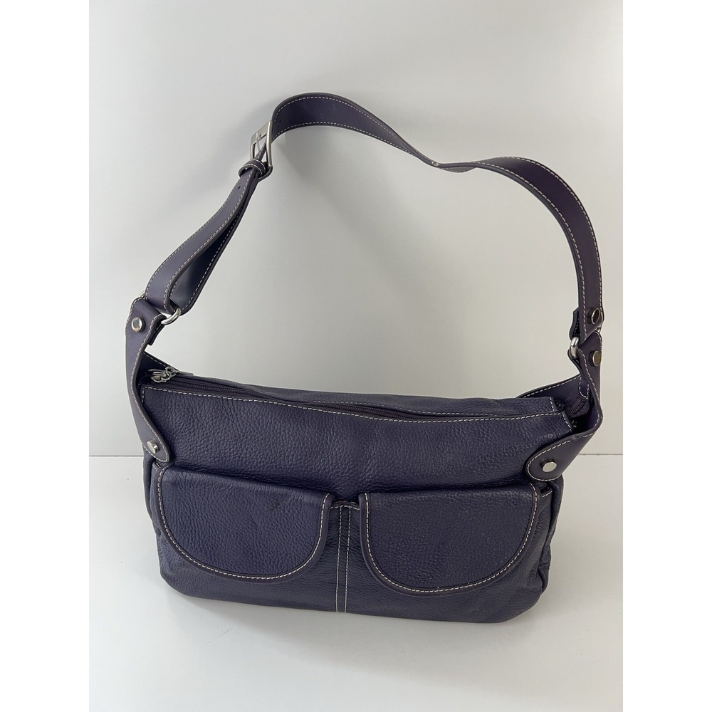 MAXX NEW YORK Pebbled Leather Deep Eggplant Purple Shoulder Handbag Purse